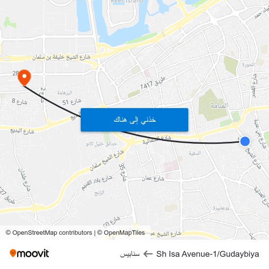 Sh Isa Avenue-1/Gudaybiya to سنابيس map