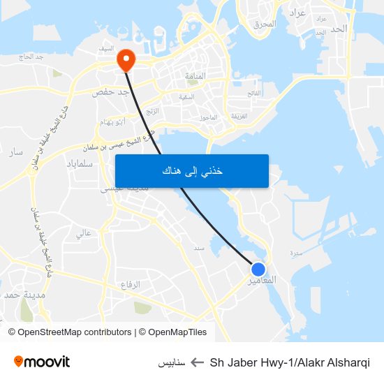 Sh Jaber Hwy-1/Alakr Alsharqi to سنابيس map