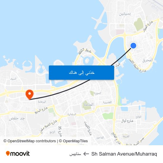 Sh Salman Avenue/Muharraq to سنابيس map