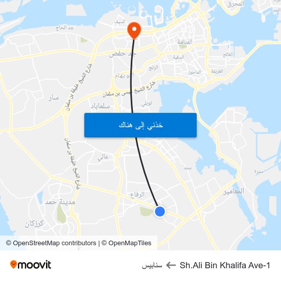 Sh.Ali Bin Khalifa Ave-1 to سنابيس map