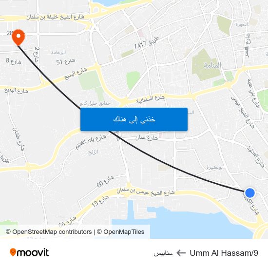 Umm Al Hassam/9 to سنابيس map