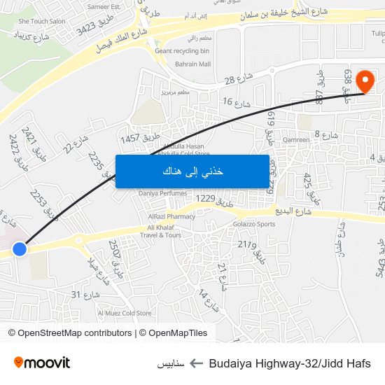 Budaiya Highway-32/Jidd Hafs to سنابيس map