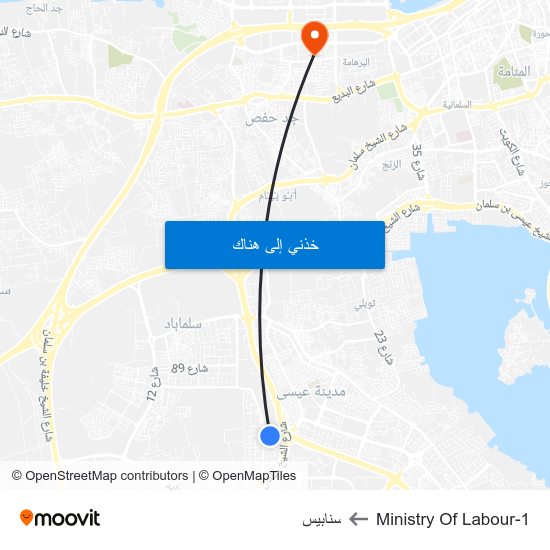 Ministry Of Labour-1 to سنابيس map