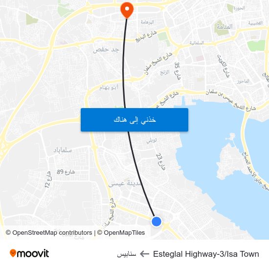 Esteglal Highway-3/Isa Town to سنابيس map