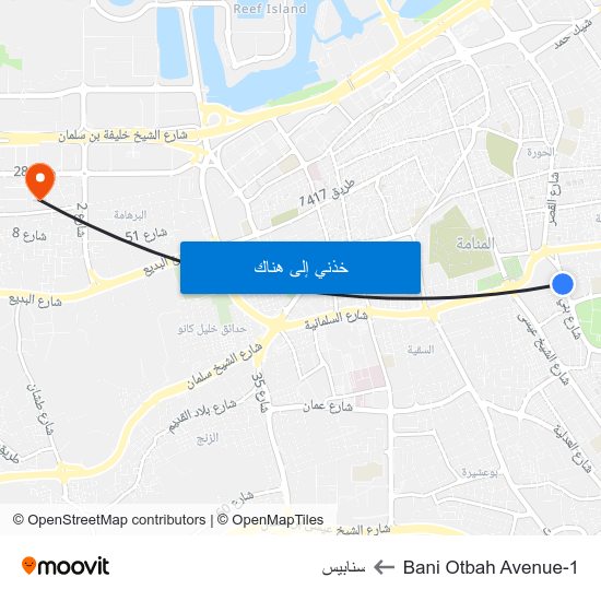 Bani Otbah Avenue-1 to سنابيس map