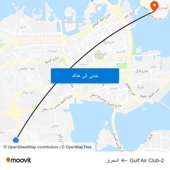 Gulf Air Club-2 to المحرق map