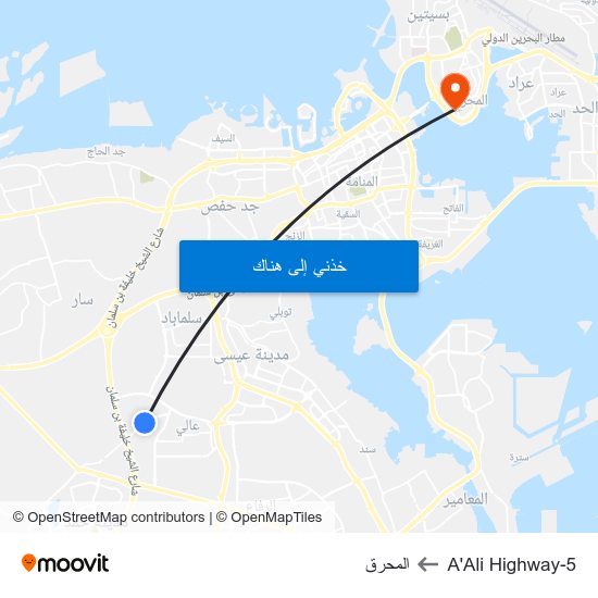A'Ali Highway-5 to المحرق map