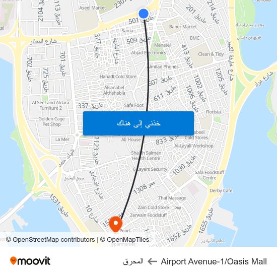 Airport Avenue-1/Oasis Mall to المحرق map
