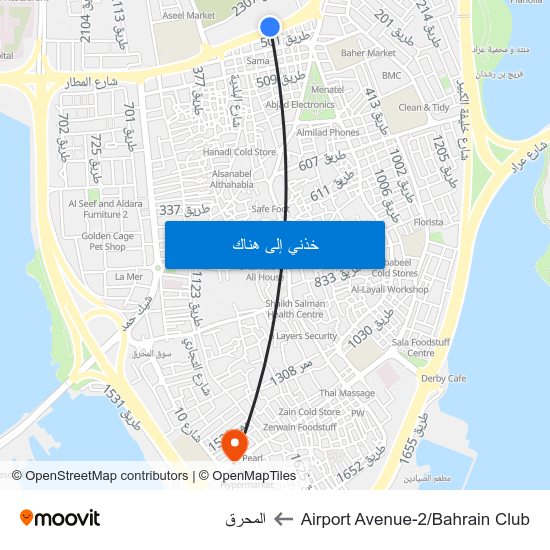 Airport Avenue-2/Bahrain Club to المحرق map