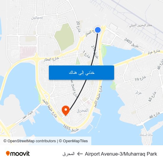 Airport Avenue-3/Muharraq Park to المحرق map