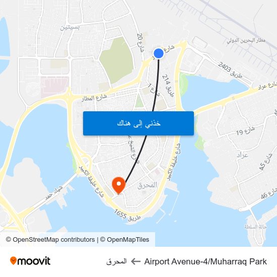 Airport Avenue-4/Muharraq Park to المحرق map