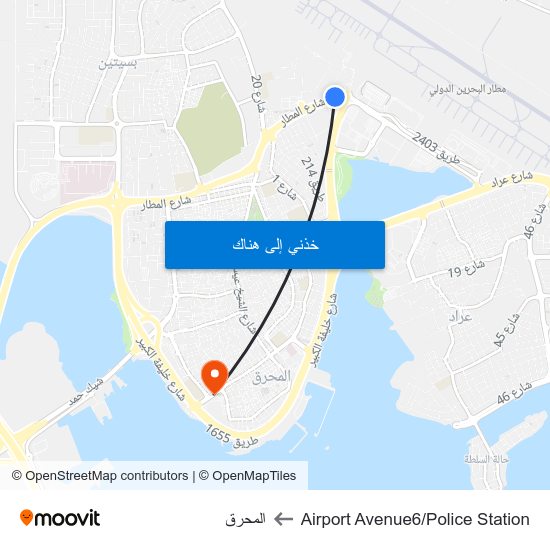 Airport Avenue6/Police Station to المحرق map