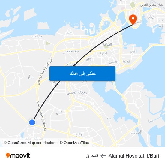 Alamal Hospital-1/Buri to المحرق map