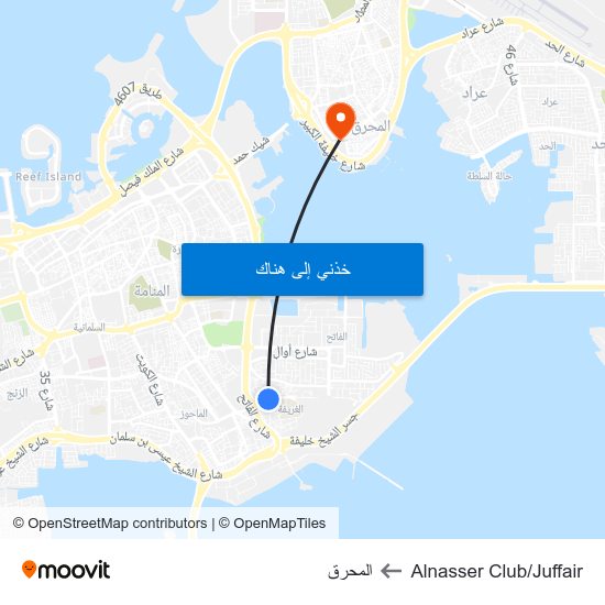 Alnasser Club/Juffair to المحرق map
