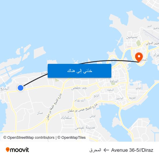 Avenue 36-5//Diraz to المحرق map