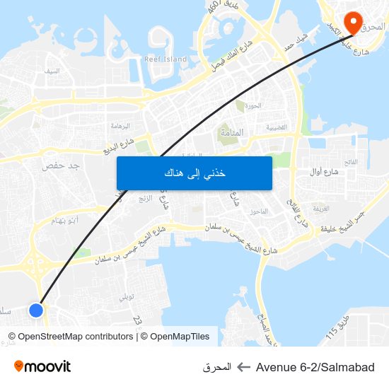 Avenue 6-2/Salmabad to المحرق map