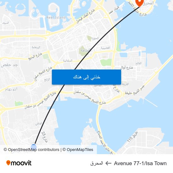Avenue 77-1/Isa Town to المحرق map