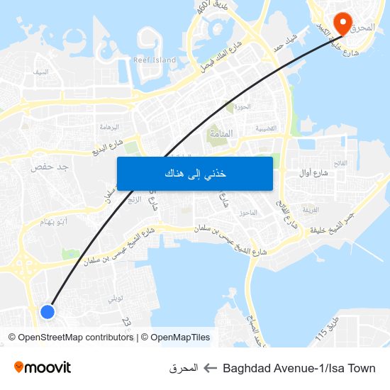 Baghdad Avenue-1/Isa Town to المحرق map