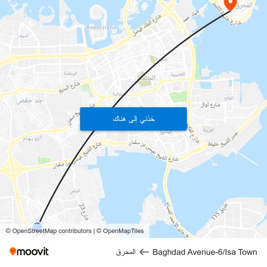 Baghdad Avenue-6/Isa Town to المحرق map