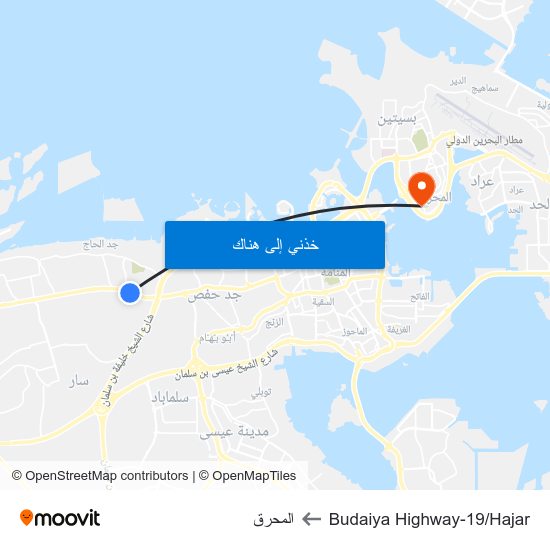 Budaiya Highway-19/Hajar to المحرق map