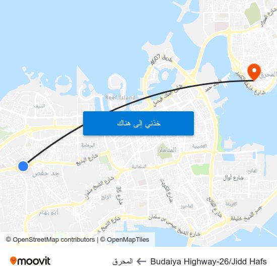 Budaiya Highway-26/Jidd Hafs to المحرق map