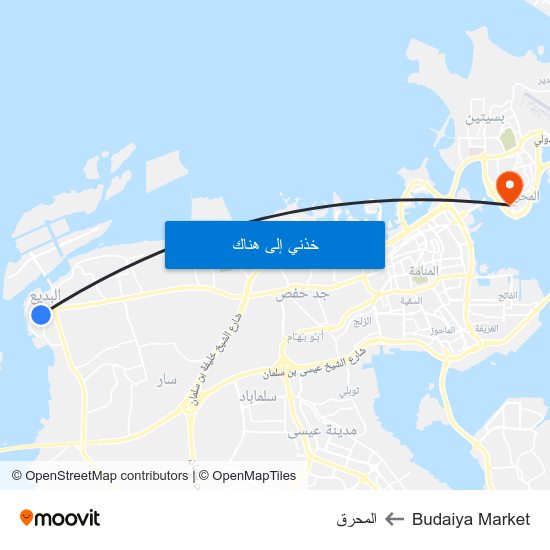 Budaiya Market to المحرق map