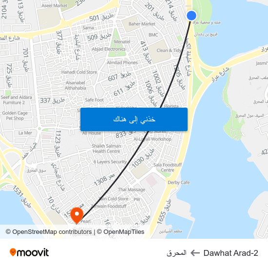 Dawhat Arad-2 to المحرق map