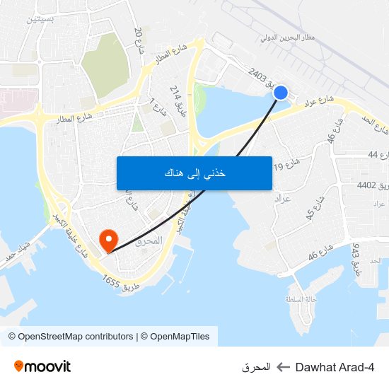 Dawhat Arad-4 to المحرق map