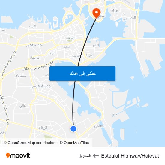 Esteglal Highway/Hajeyat to المحرق map