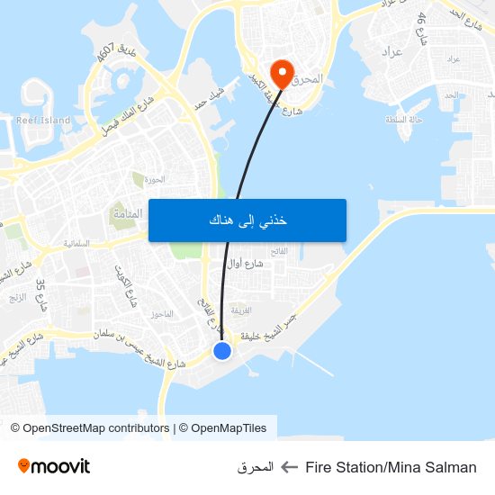 Fire Station/Mina Salman to المحرق map