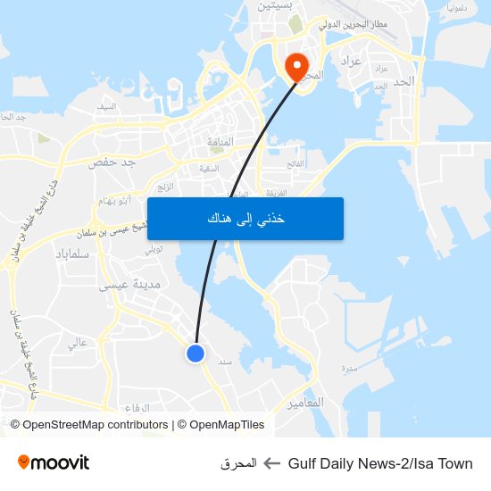 Gulf Daily News-2/Isa Town to المحرق map