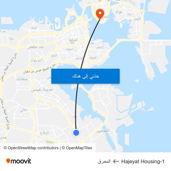 Hajeyat Housing-1 to المحرق map