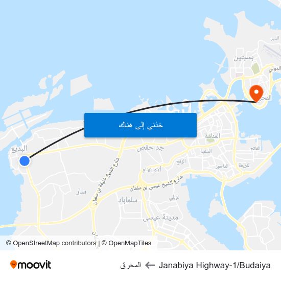 Janabiya Highway-1/Budaiya to المحرق map