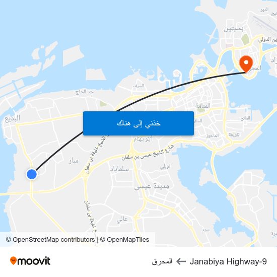 Janabiya Highway-9 to المحرق map