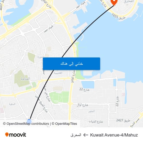 Kuwait Avenue-4/Mahuz to المحرق map