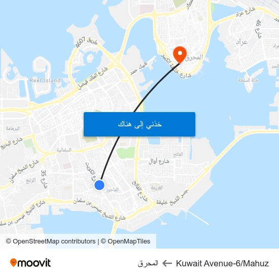 Kuwait Avenue-6/Mahuz to المحرق map
