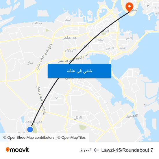 Lawzi-45/Roundabout 7 to المحرق map
