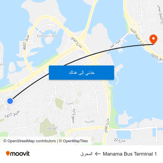 Manama Bus Terminal 1 to المحرق map
