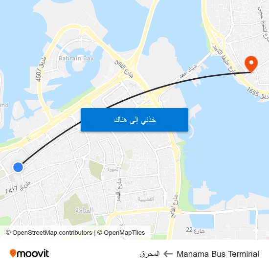 Manama Bus Terminal to المحرق map