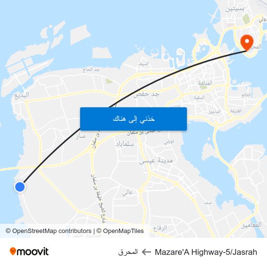 Mazare'A Highway-5/Jasrah to المحرق map