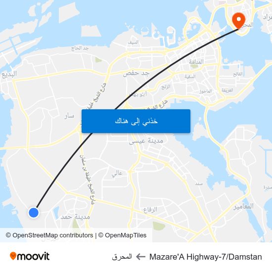 Mazare'A Highway-7/Damstan to المحرق map