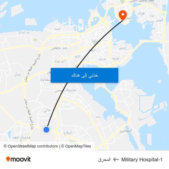 Military Hospital-1 to المحرق map