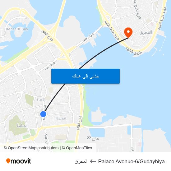 Palace Avenue-6/Gudaybiya to المحرق map