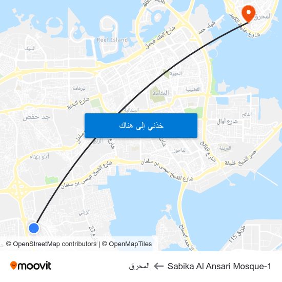 Sabika Al Ansari Mosque-1 to المحرق map