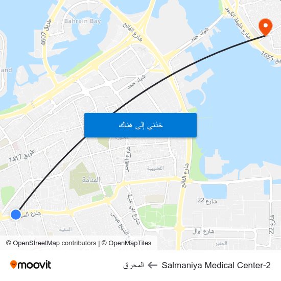 Salmaniya Medical Center-2 to المحرق map