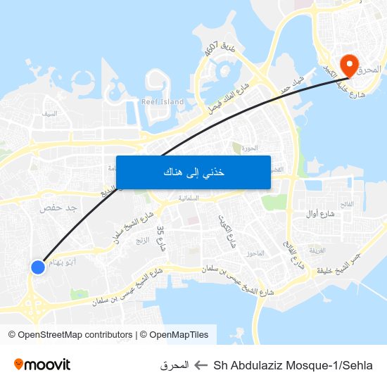 Sh Abdulaziz Mosque-1/Sehla to المحرق map
