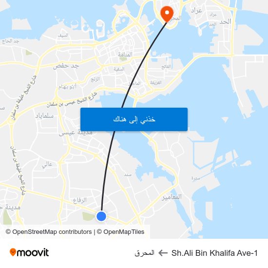 Sh.Ali Bin Khalifa Ave-1 to المحرق map