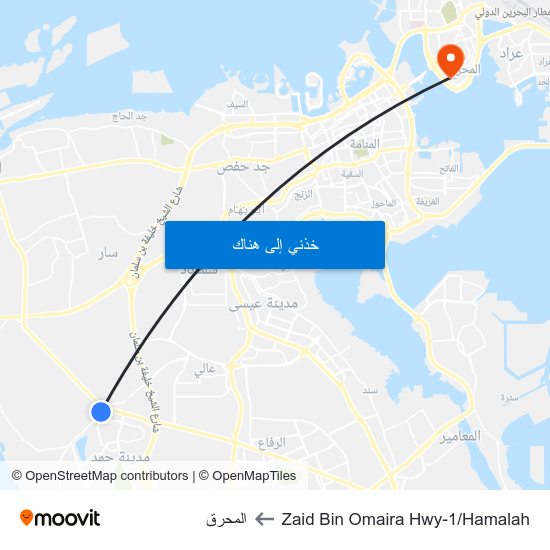 Zaid Bin Omaira Hwy-1/Hamalah to المحرق map