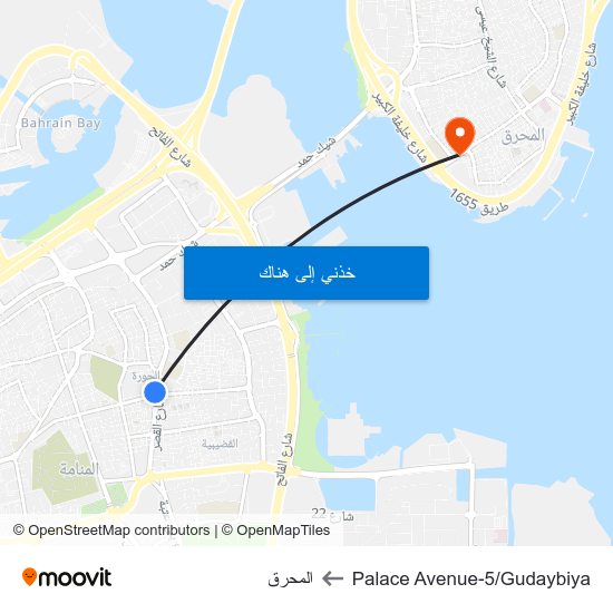 Palace Avenue-5/Gudaybiya to المحرق map