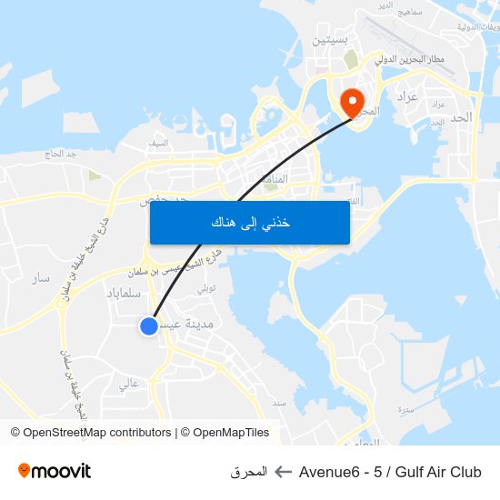 Avenue6 - 5 / Gulf Air Club to المحرق map